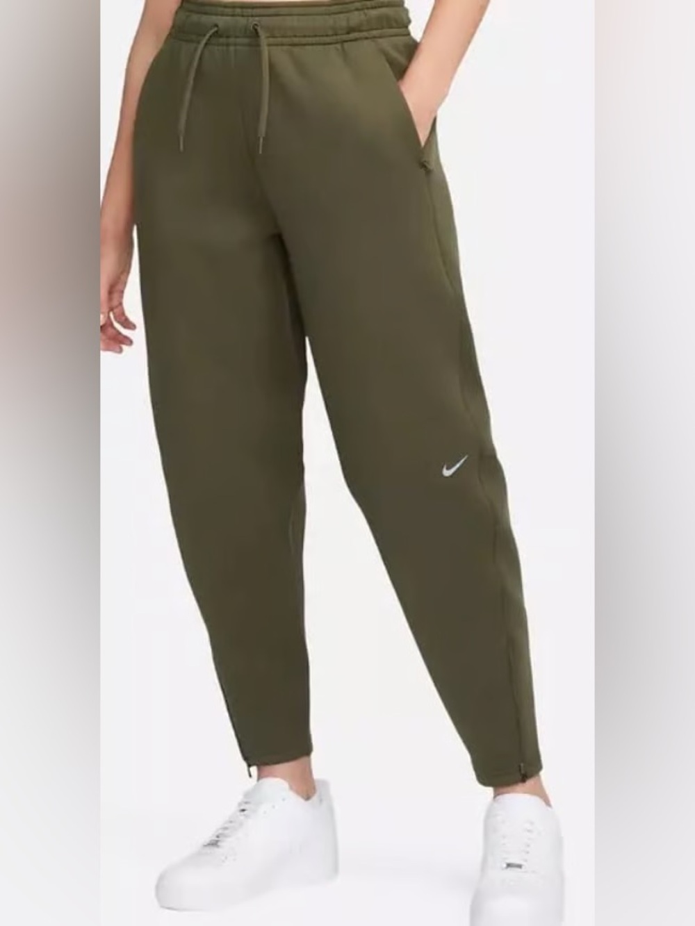 Nike Dri-FIT Tapered Jogger Pants Olive Green Ankle Zip Running Women's Size M